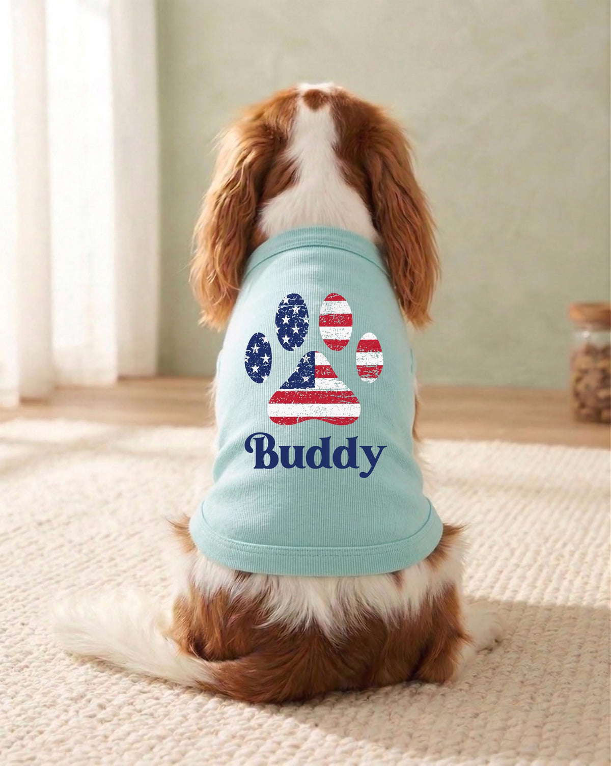 Custom American Flag Dog Tank Top, Red White and Blue Dog Outfit, Personalized Fourth of July Pet Clothes, USA Flag Paw Print Shirt