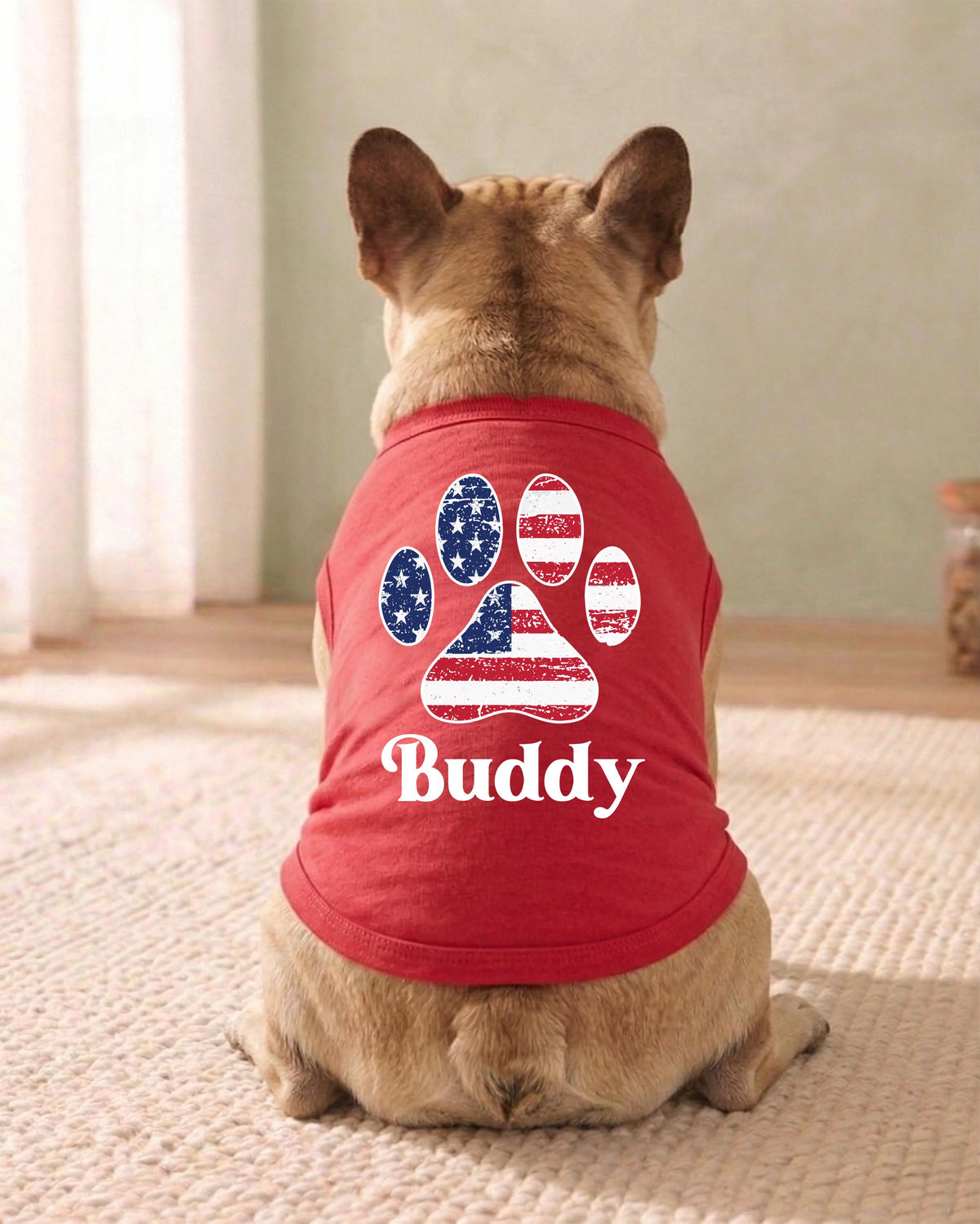 Custom American Flag Dog Tank Top, Red White and Blue Dog Outfit, Personalized Fourth of July Pet Clothes, USA Flag Paw Print Shirt