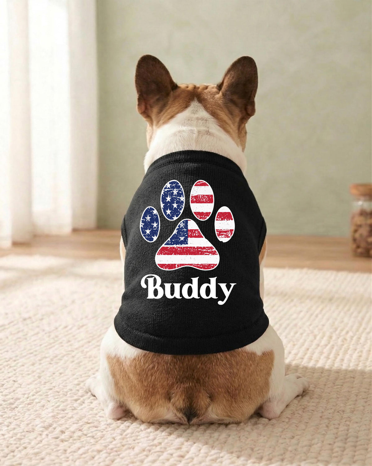 Custom American Flag Dog Tank Top, Red White and Blue Dog Outfit, Personalized Fourth of July Pet Clothes, USA Flag Paw Print Shirt