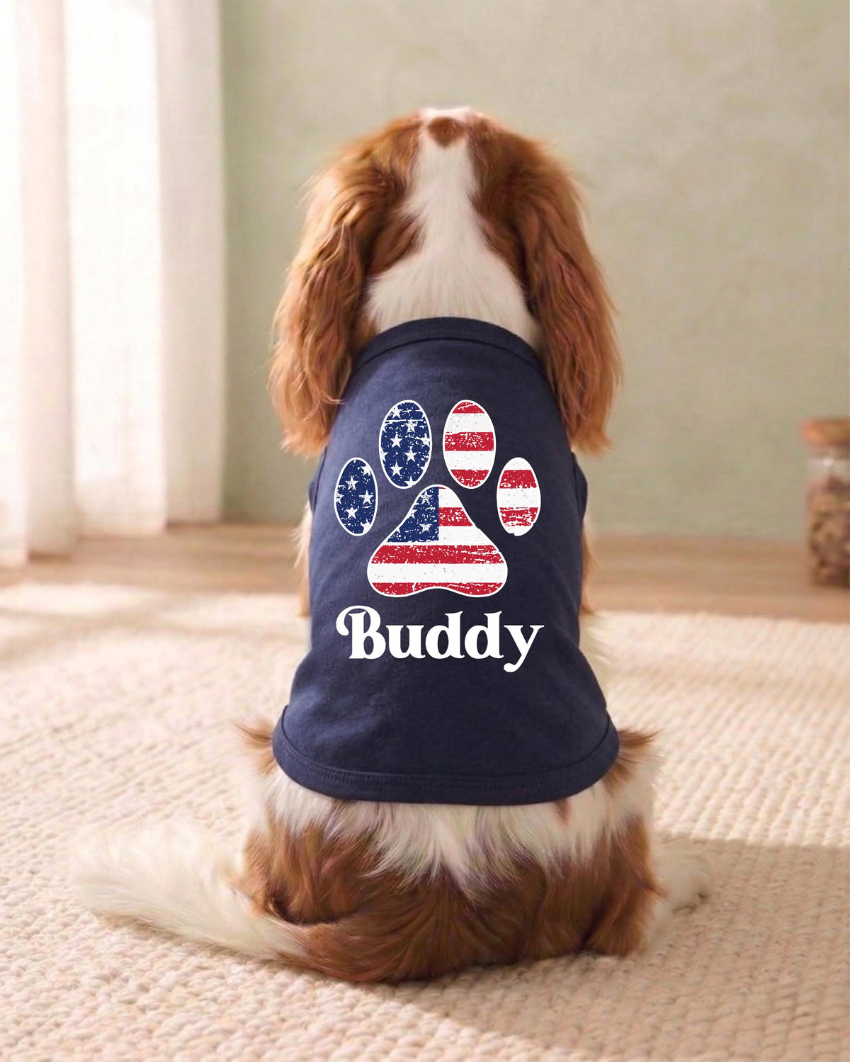 Custom American Flag Dog Tank Top, Red White and Blue Dog Outfit, Personalized Fourth of July Pet Clothes, USA Flag Paw Print Shirt
