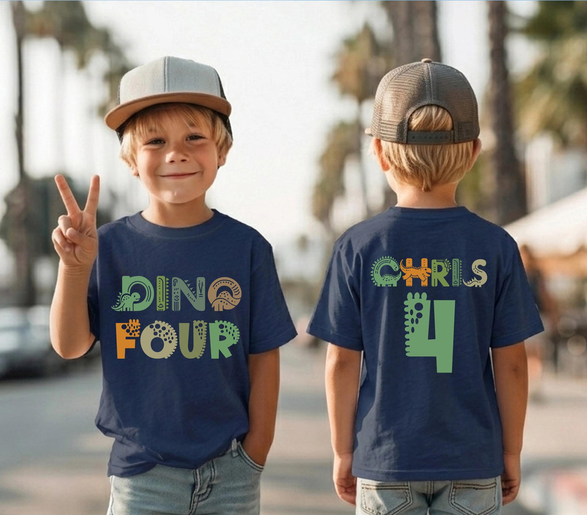 Custom Dino Birthday T-Shirt, Dinosaur Birthday Tee, 4th Birthday Boy Gift