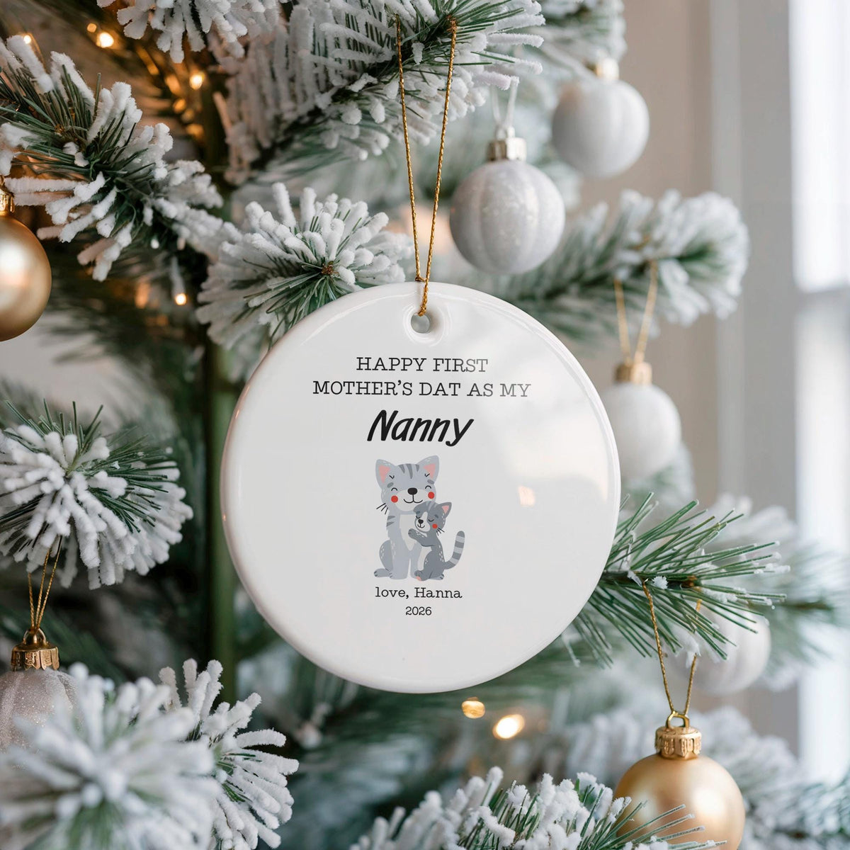 Personalized Safari Nanny Ornament, First Mother's Day Ceramic Keepsake