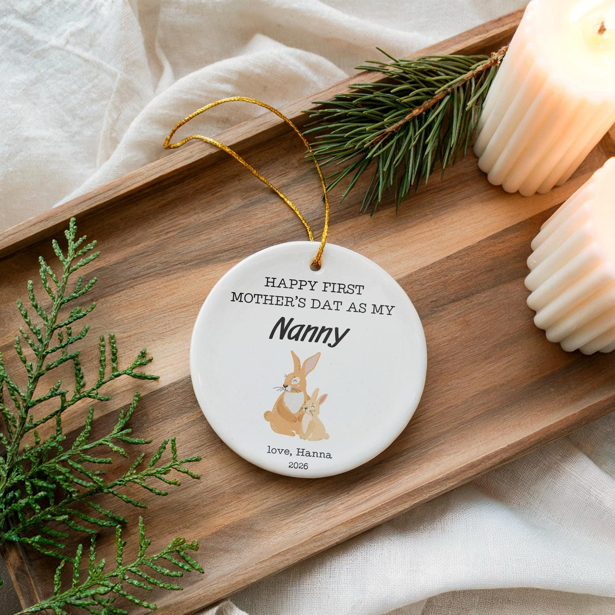 Personalized Safari Nanny Ornament, First Mother's Day Ceramic Keepsake