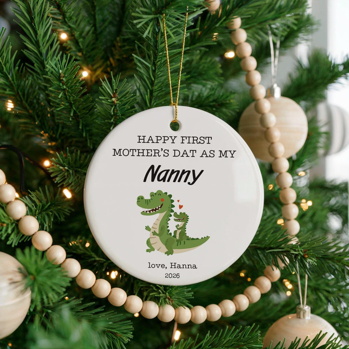 Personalized Safari Nanny Ornament, First Mother's Day Ceramic Keepsake