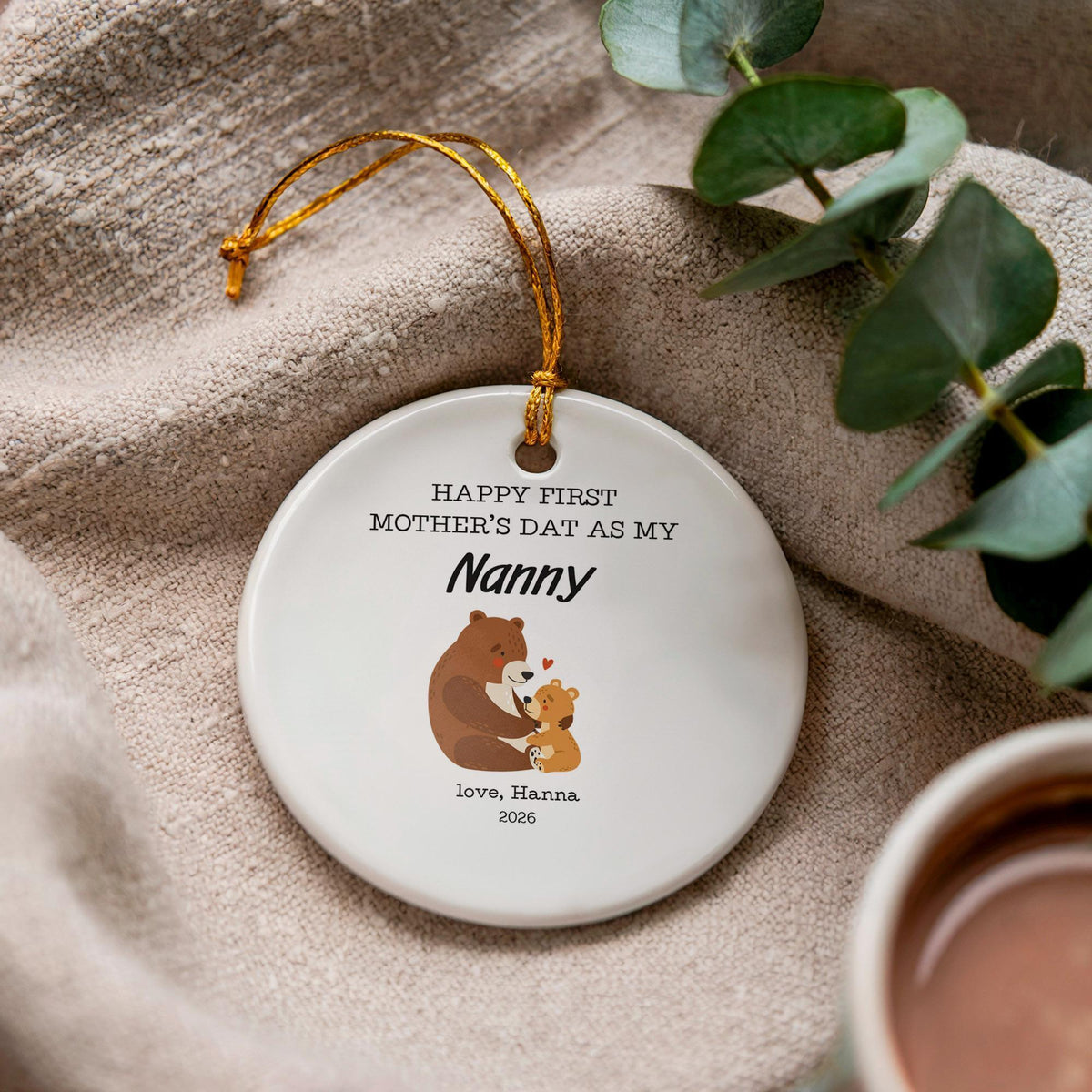Personalized Safari Nanny Ornament, First Mother's Day Ceramic Keepsake