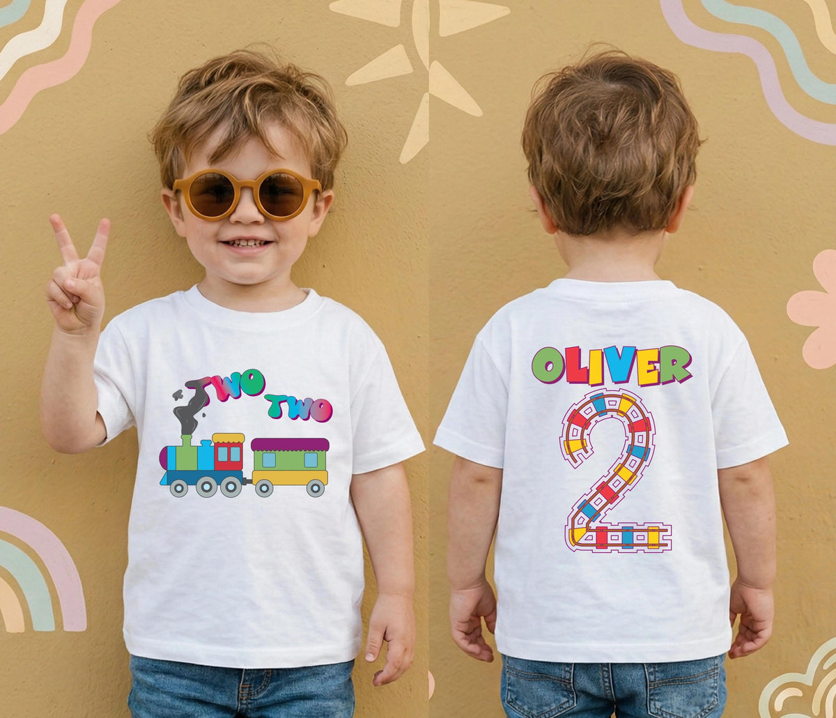 Train Theme Birthday T-Shirt, Personalized Birthday Boy Shirt, Toddler Birthday Party Gift Tee