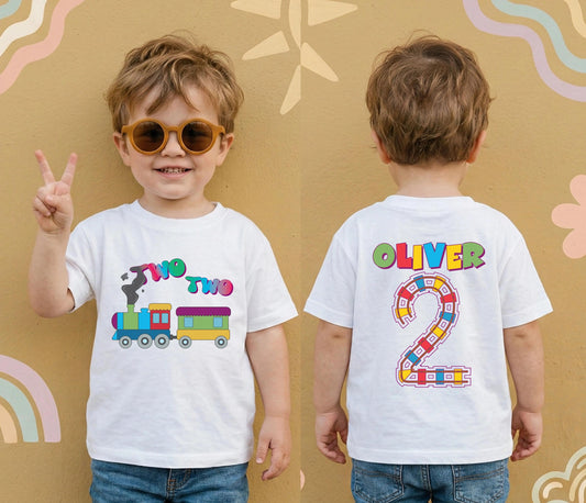 Train Theme Birthday T-Shirt, Personalized Birthday Boy Shirt, Toddler Birthday Party Gift Tee