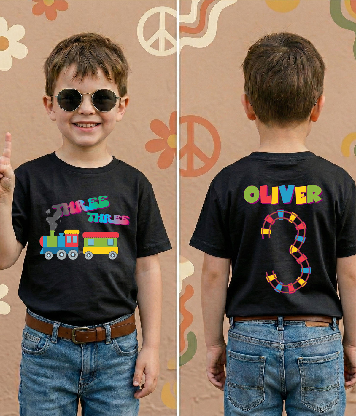 Train Theme Birthday T-Shirt, Personalized Birthday Boy Shirt, Toddler Birthday Party Gift Tee