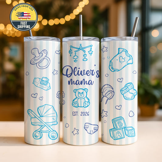 Personalized Mama Est Year Tumbler, New Mom Tumbler, Expectant Mom Gift, Custom Mom Tumbler