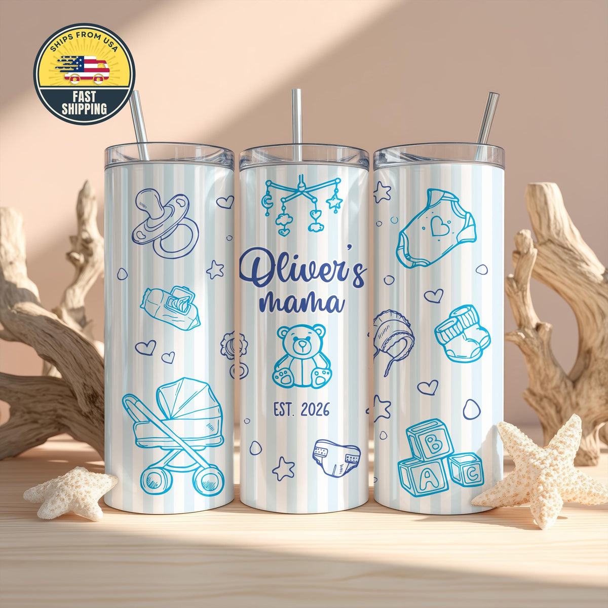Personalized Mama Est Year Tumbler, New Mom Tumbler, Expectant Mom Gift, Custom Mom Tumbler