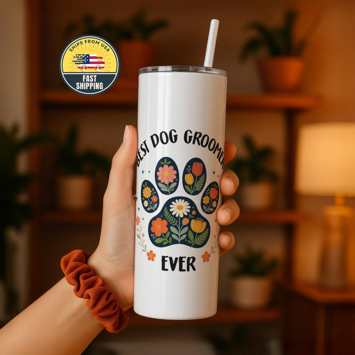 Custom Best Dog Groomer Ever Tumbler, Personalized Dog Groomer Travel Coffee Cup