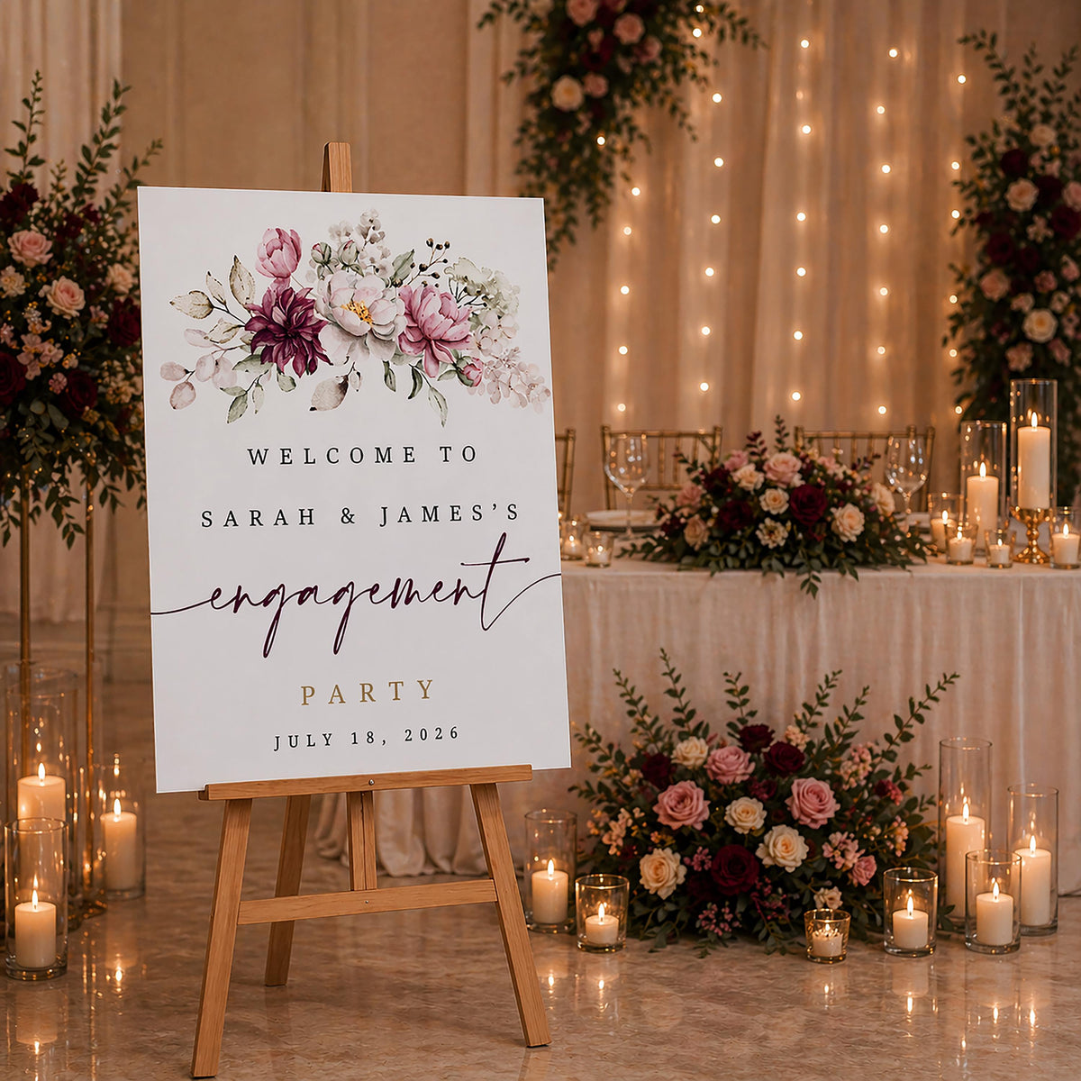 Custom Botanical Engagement Welcome Sign, Personalized Wedding Foam Board, Event Decor