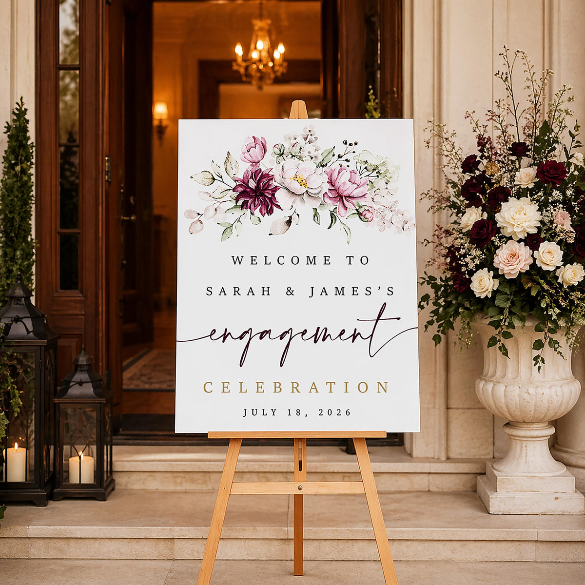 Custom Botanical Engagement Welcome Sign, Personalized Wedding Foam Board, Event Decor