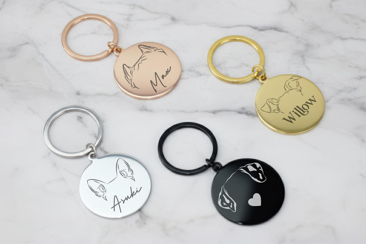 Custom Dog Ear Pet ID Tag, Engraved Dog Name Personalized Keychain, Two-Sided Metal Pets Lover Gift, Pet Memorial Keepsake