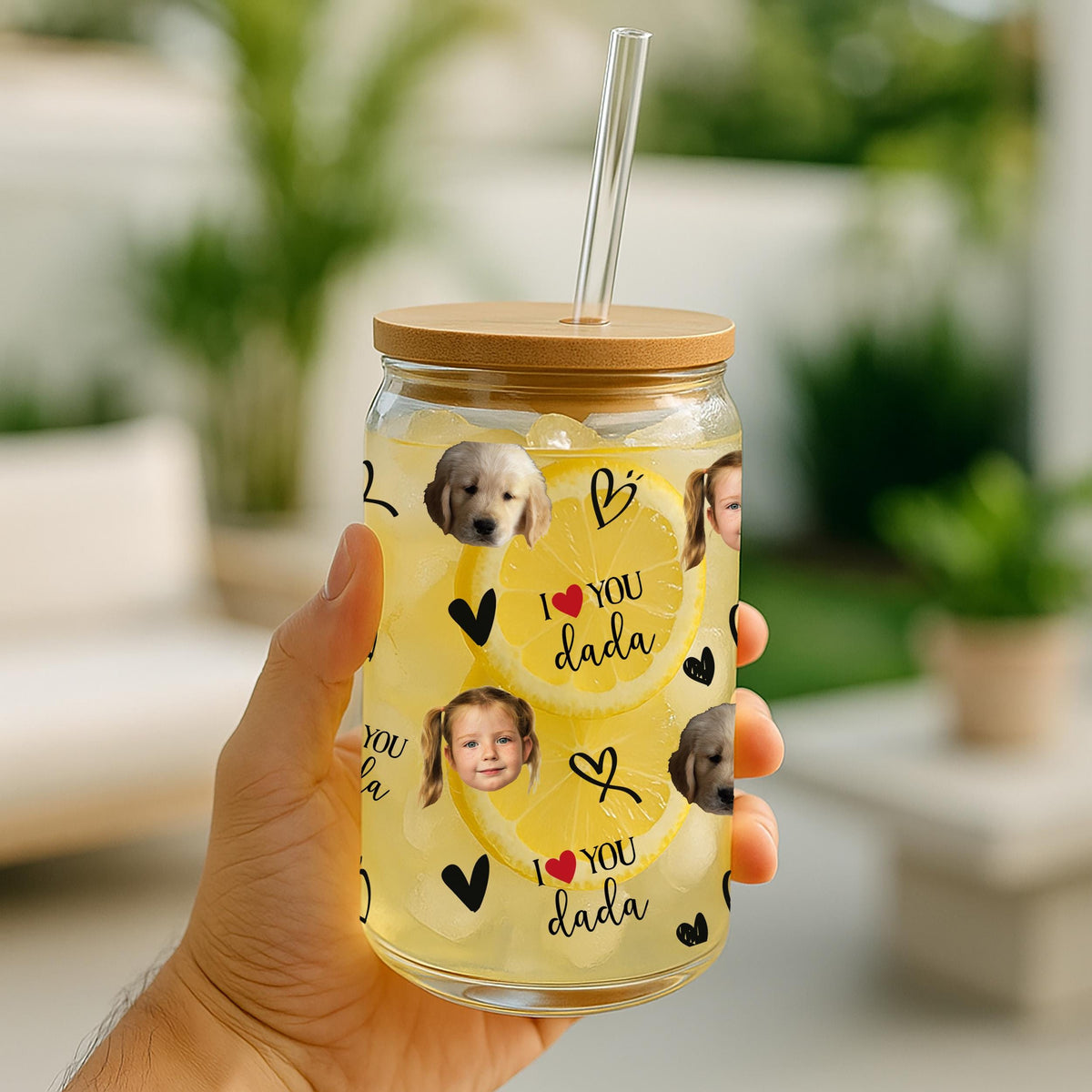 Personalized Kid's & Pet's Face Photo Can Glass Tumbler, I Love You Dada Coffee Cup, Fathers Day Custom Mug, Dog Lover Dad Birthday Present