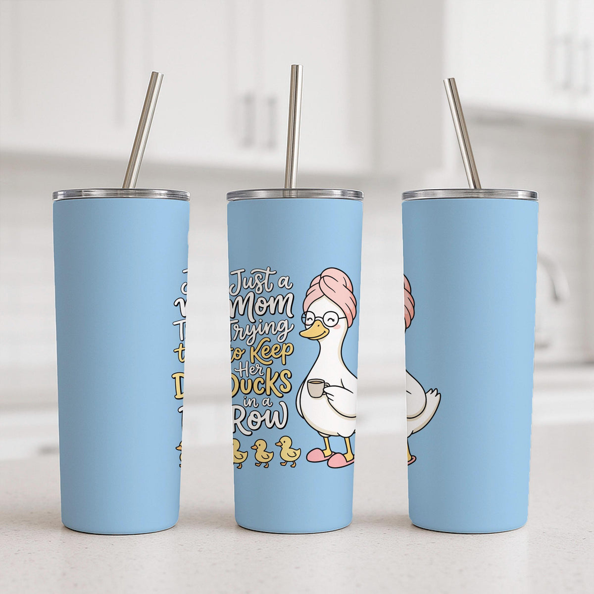 Mom Ducks in a Row Tumbler, Funny Insulated Coffee Cup, Mother’s Day Travel Mug