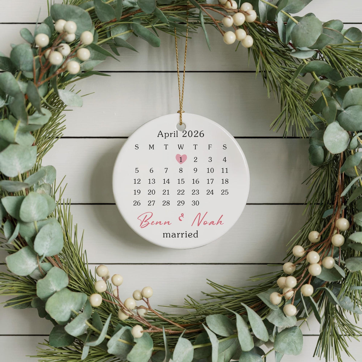 Personalized Wedding Calendar Design Ornament, Custom Name & Date Married Ornament