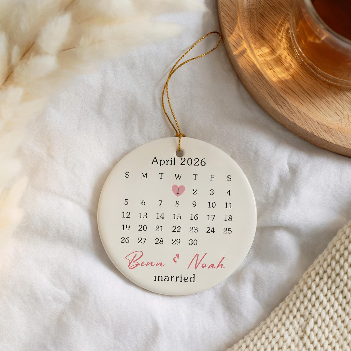 Personalized Wedding Calendar Design Ornament, Custom Name & Date Married Ornament