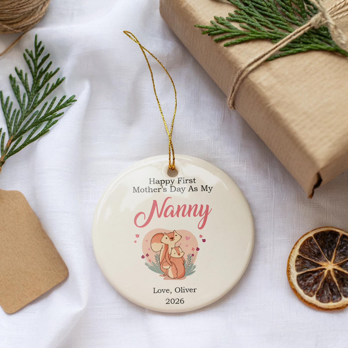 Custom Grandma Mothers Day Ornament, First Mothers Day As My Nanny Gift