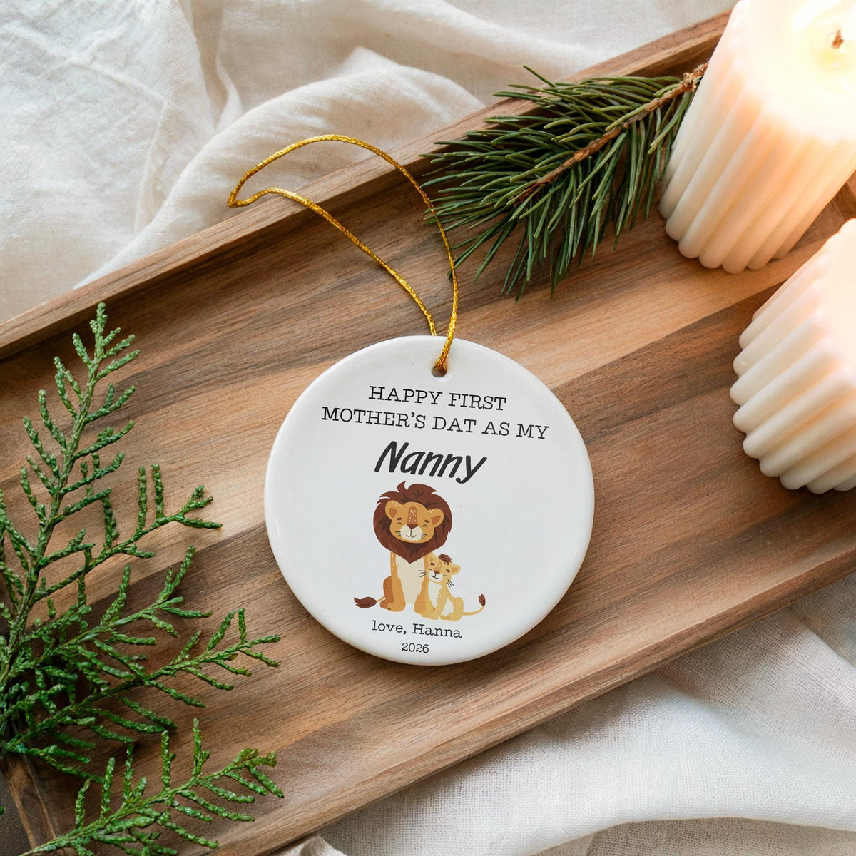 Personalized Safari Nanny Ornament, First Mother's Day Ceramic Keepsake