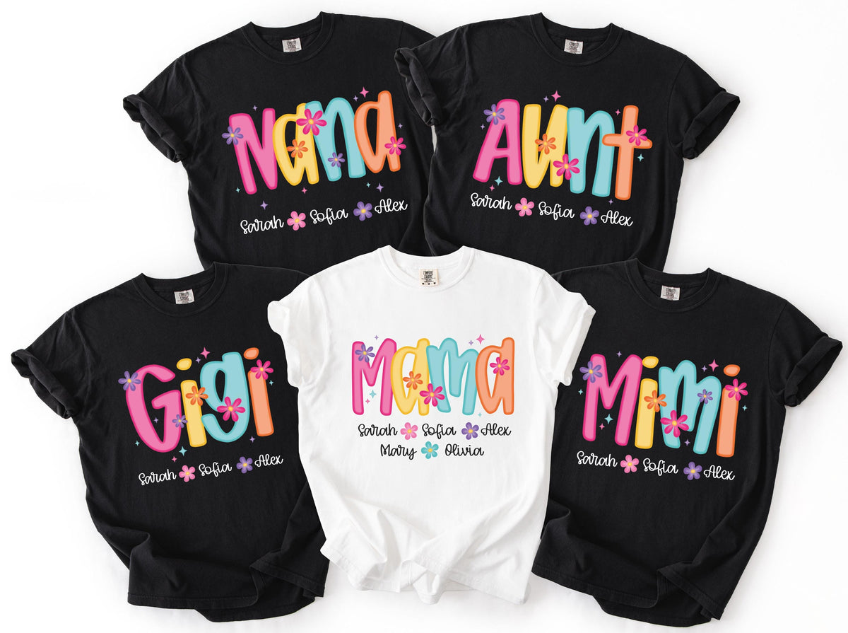 Comfort Colors® Personalized Floral Mama Shirt, Colorful Grandma & Aunt T-Shirts, Mother's Day Gift