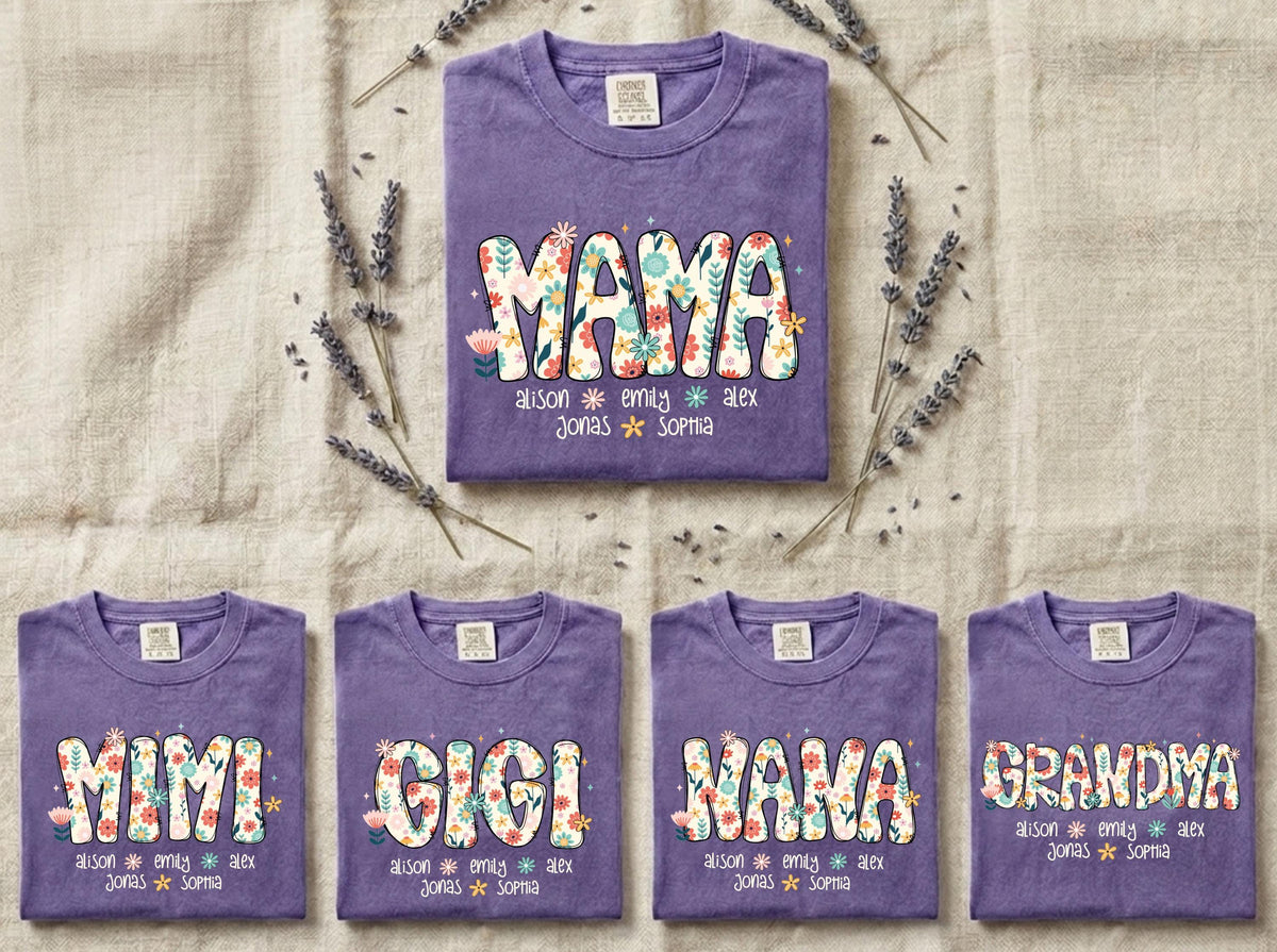Comfort Colors® Custom Floral Mama Shirt, Personalized Grandma & Gigi T-Shirts, Mother's Day Gift
