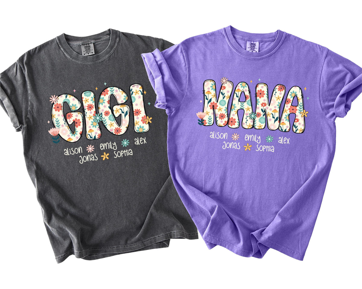 Comfort Colors® Custom Floral Mama Shirt, Personalized Grandma & Gigi T-Shirts, Mother's Day Gift