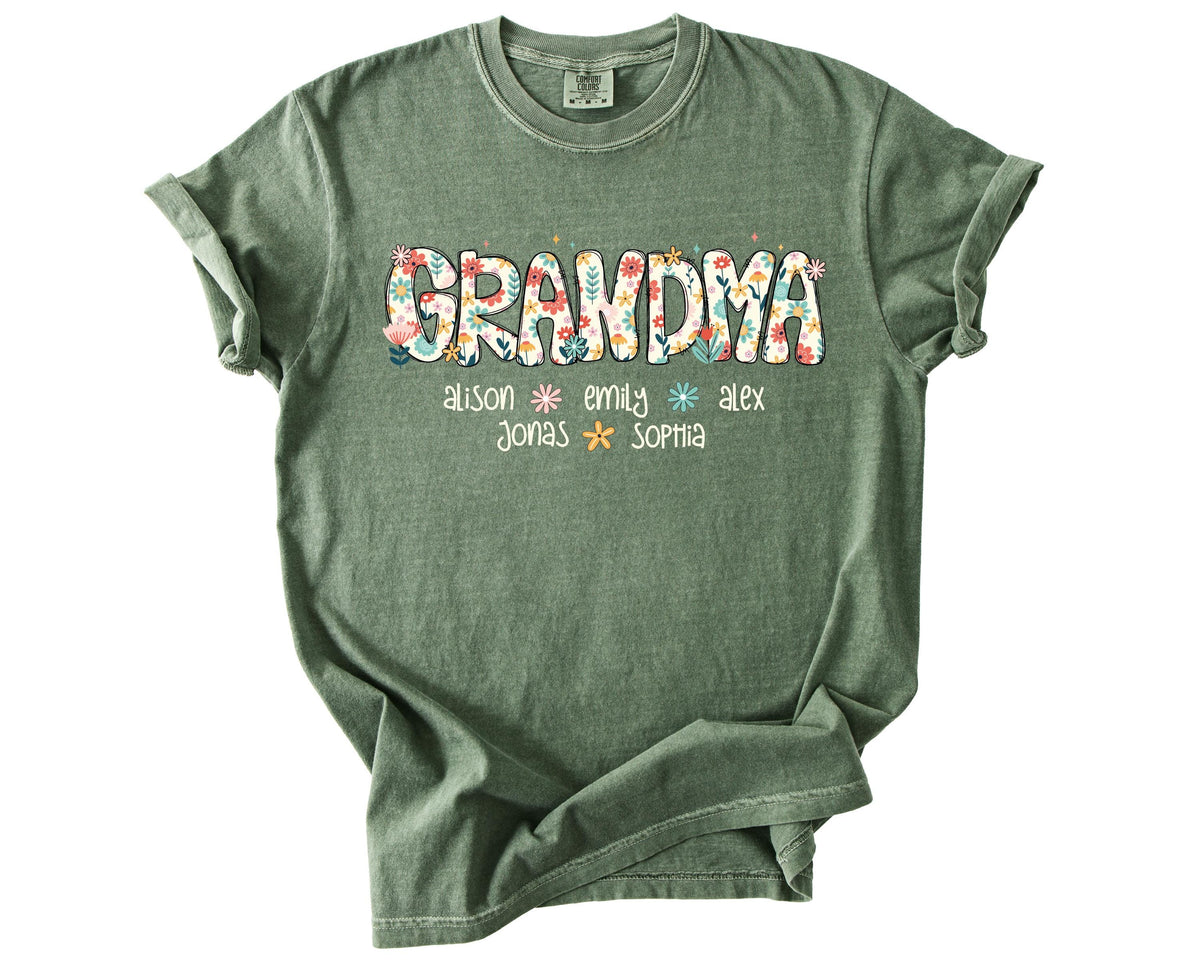 Comfort Colors® Custom Floral Mama Shirt, Personalized Grandma & Gigi T-Shirts, Mother's Day Gift