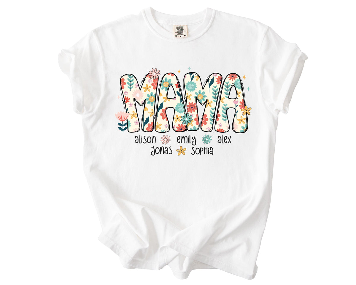 Comfort Colors® Custom Floral Mama Shirt, Personalized Grandma & Gigi T-Shirts, Mother's Day Gift