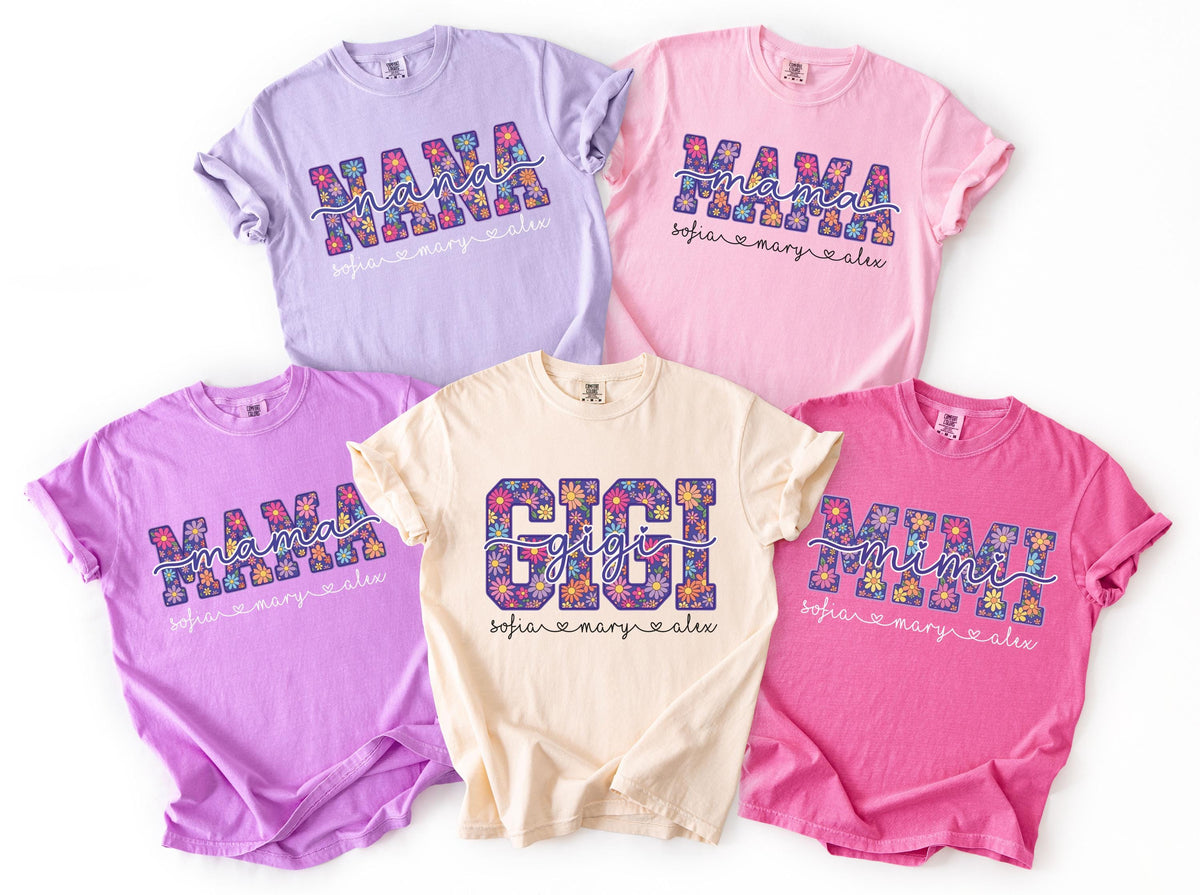 Comfort Colors® Personalized Floral Mama Shirt, Custom Nana & Gigi T-Shirts, Mother's Day Gift