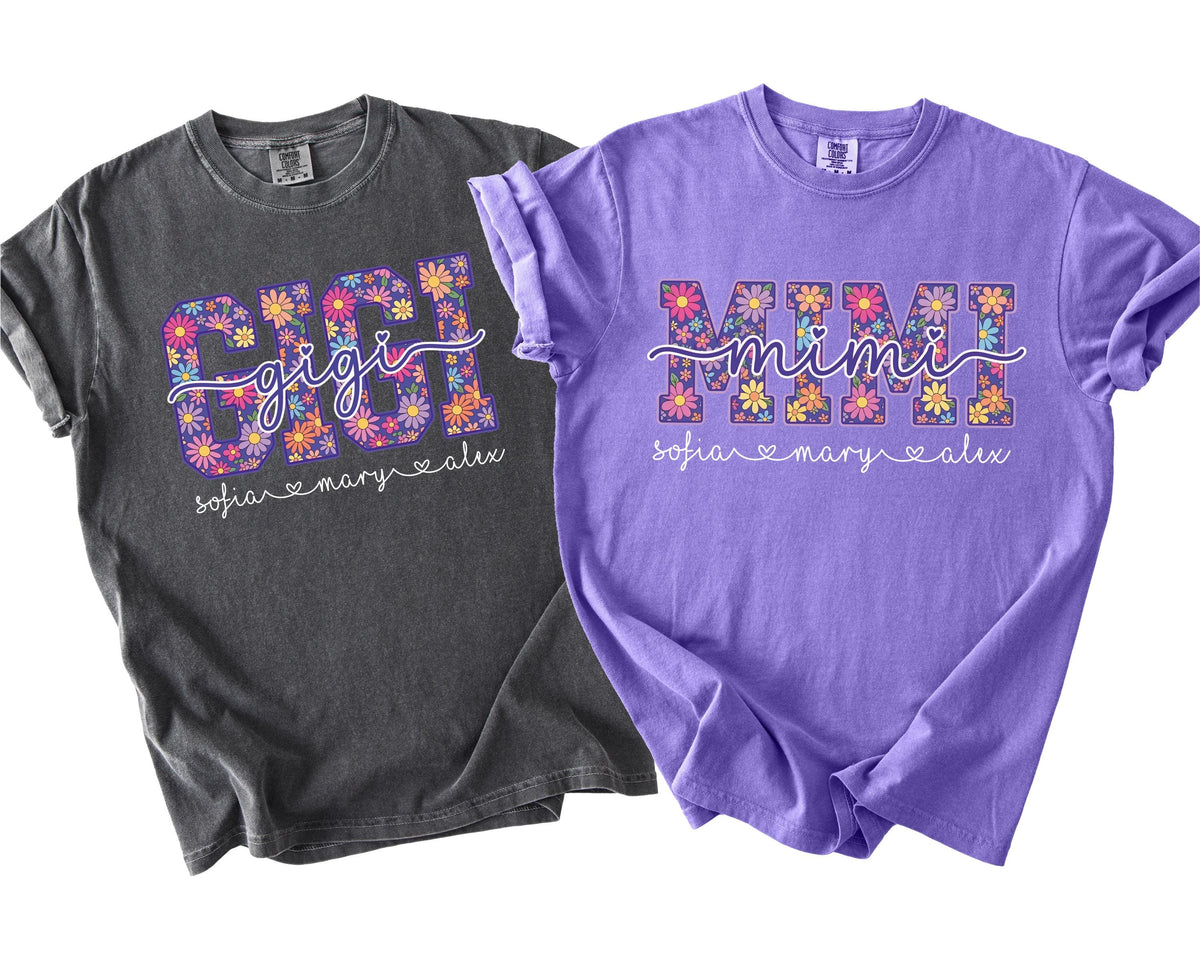 Comfort Colors® Personalized Floral Mama Shirt, Custom Nana & Gigi T-Shirts, Mother's Day Gift