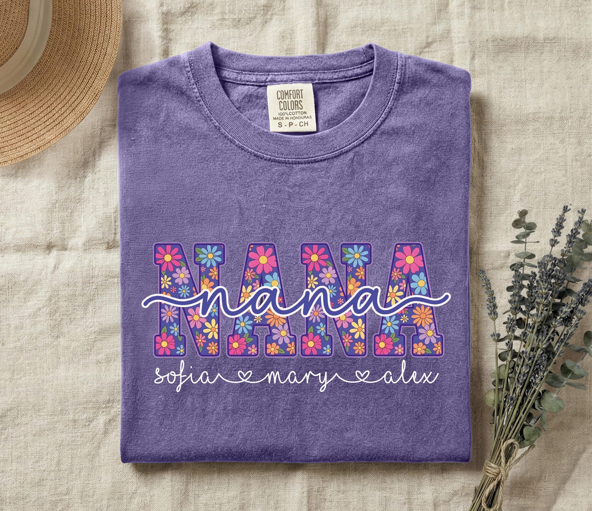 Comfort Colors® Personalized Floral Mama Shirt, Custom Nana & Gigi T-Shirts, Mother's Day Gift