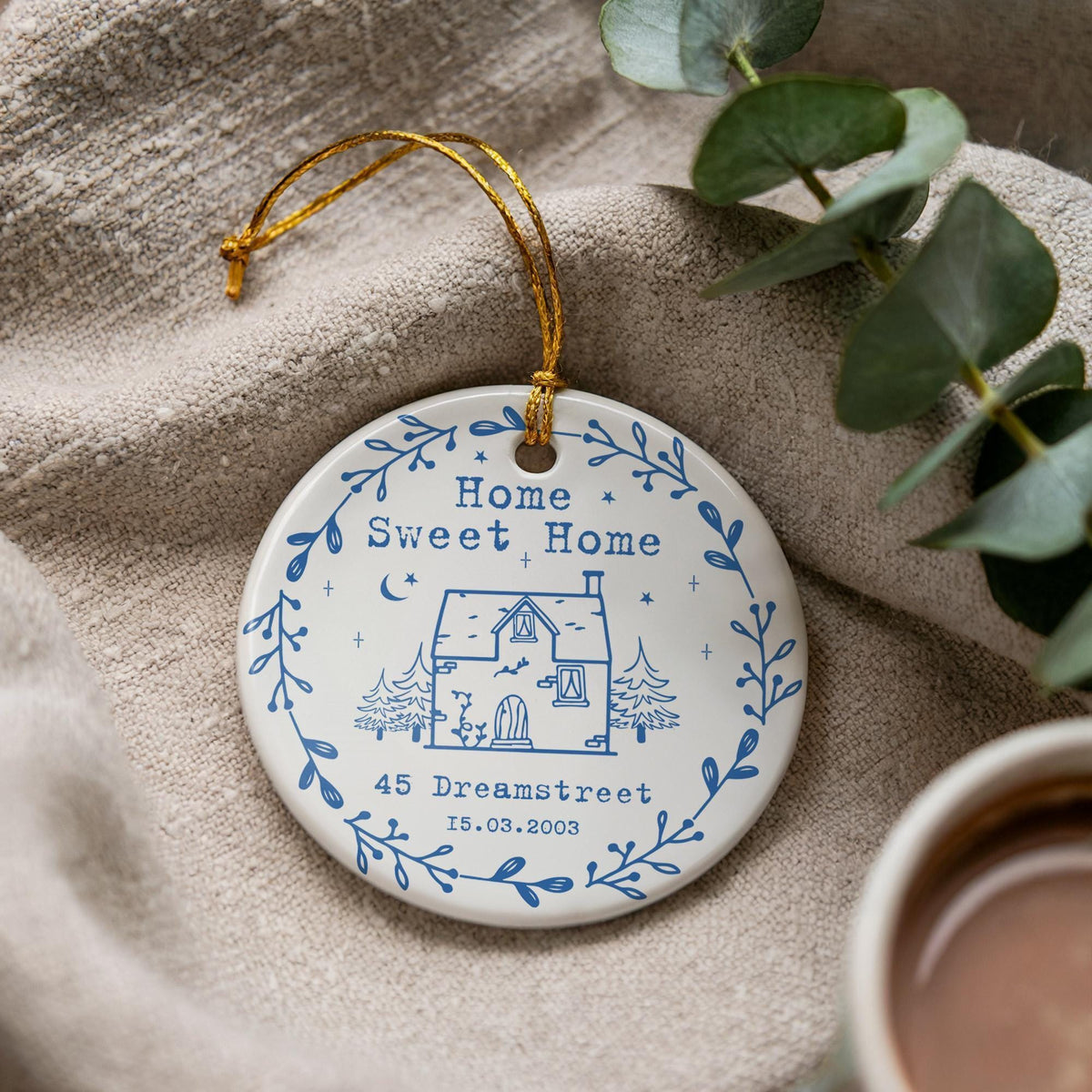 Personalized New Home Ceramic Ornament, Custom Address Housewarming Keepsake