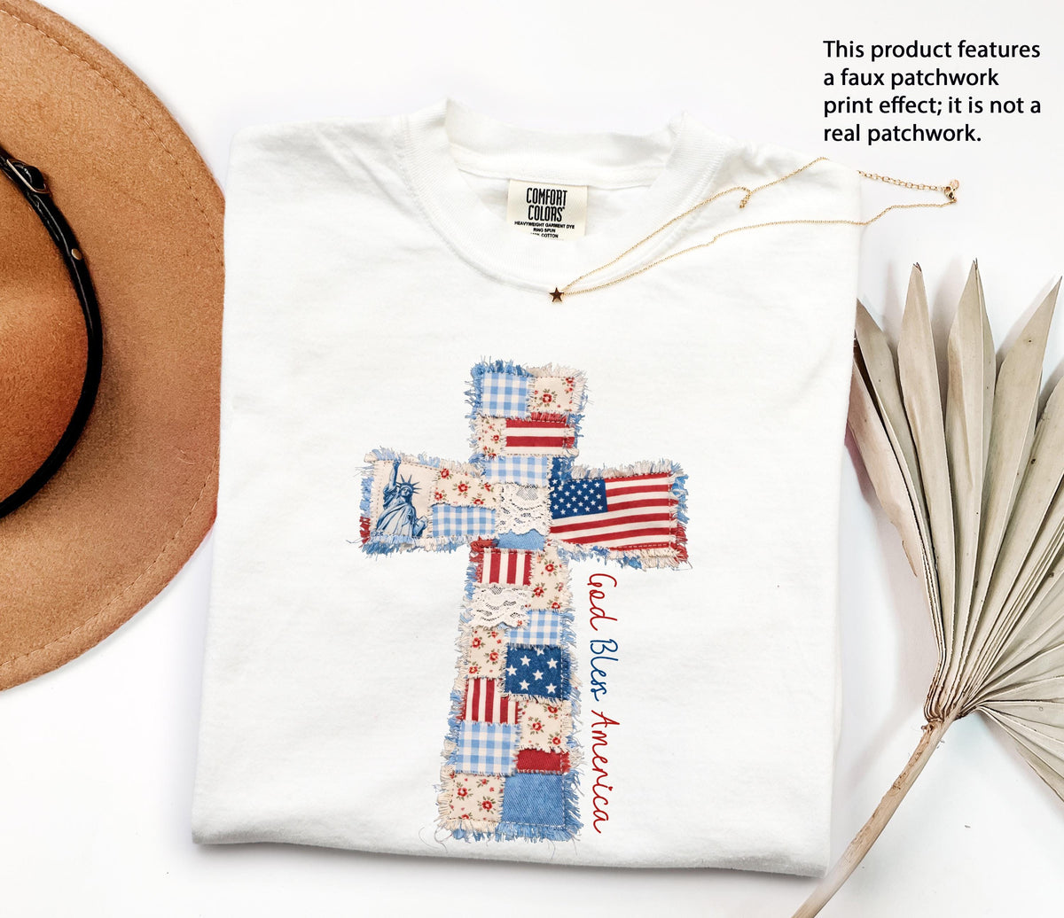 Faux Patchwork American Flag Cross Shirt
