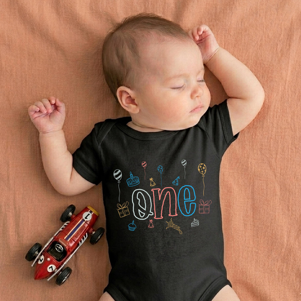 First Birthday Balloons T-Shirt, One Birthday Party Tee, 1st Birthday Gift Bodysuit