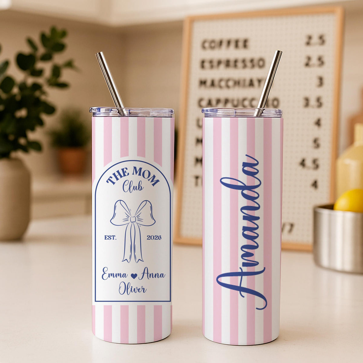 Custom The Mom Club Tumbler, Mom Established Coffee Cup With Kids Names