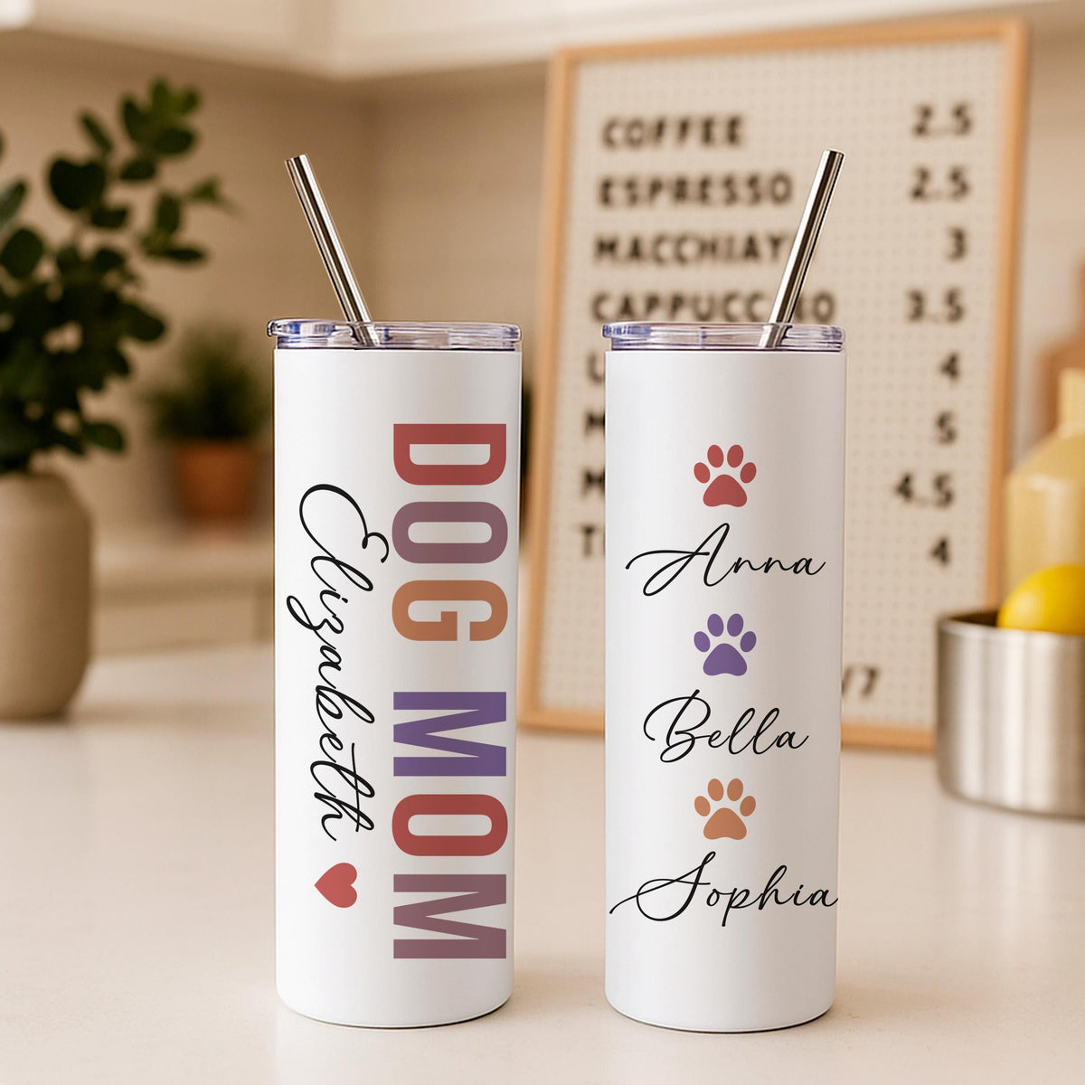 Custom Dog Mom Coffee Cup, Personalized Paw Print Tumbler, Dog Lover Birthday Gift