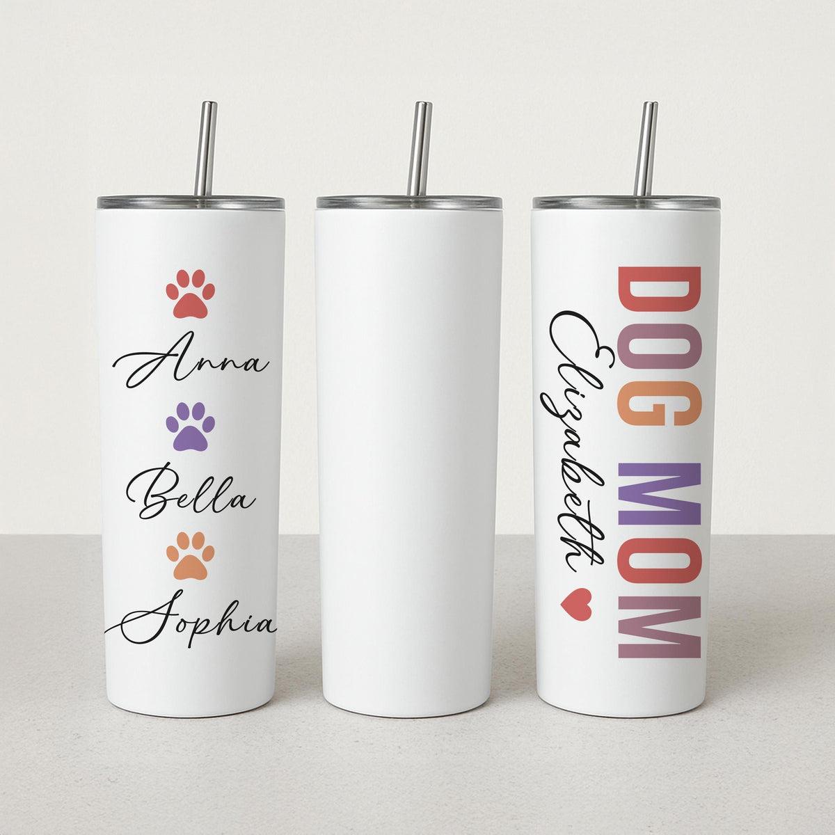 Custom Dog Mom Coffee Cup, Personalized Paw Print Tumbler, Dog Lover Birthday Gift