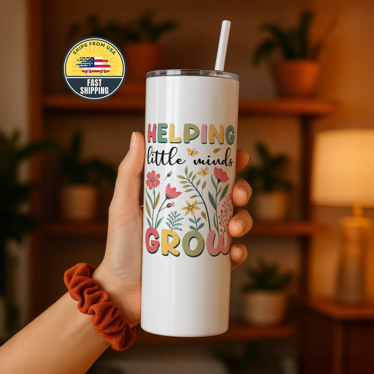 Custom Helping Little Minds Grow Floral Tumbler, Personalized Tumbler Gift for Teacher