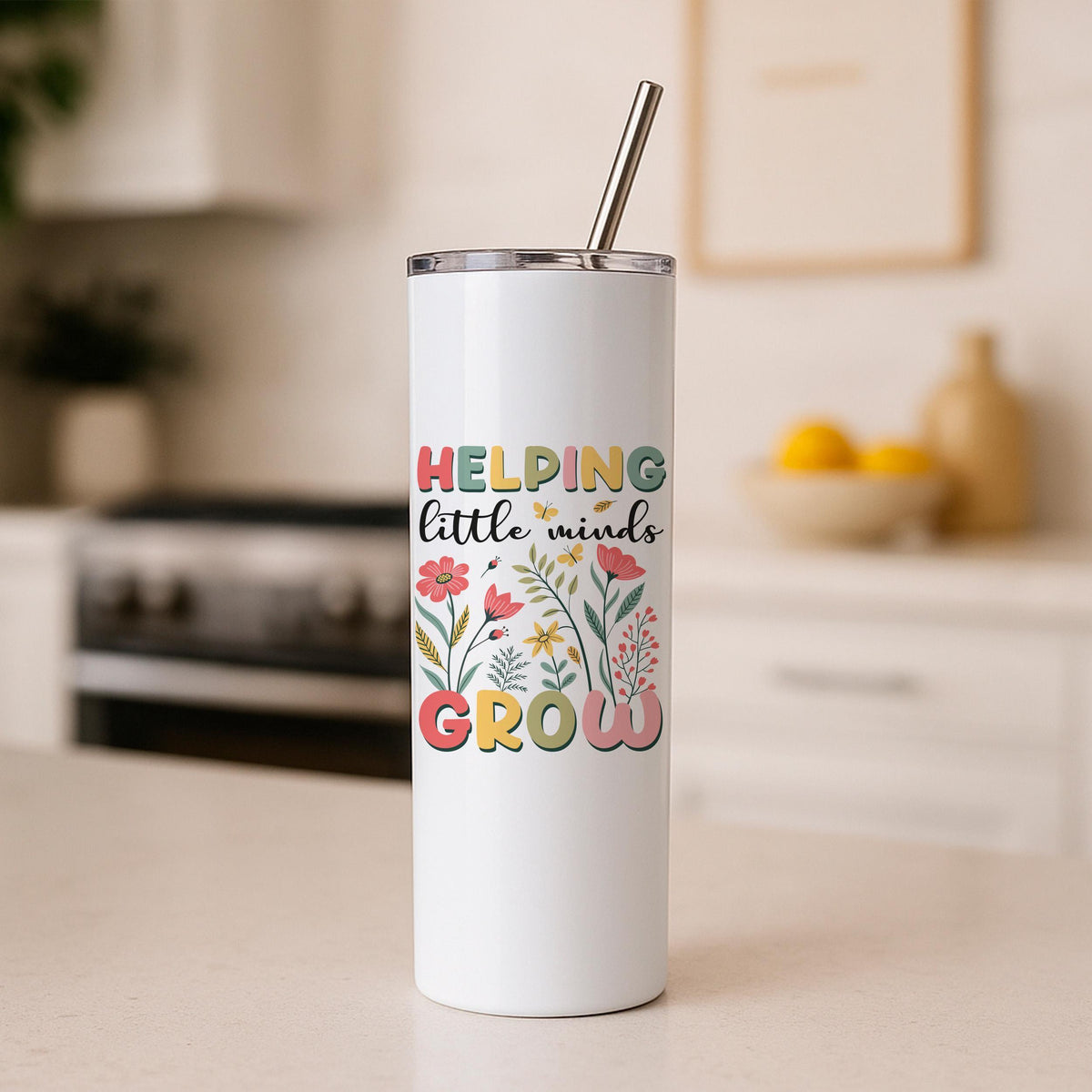 Custom Helping Little Minds Grow Floral Tumbler, Personalized Tumbler Gift for Teacher