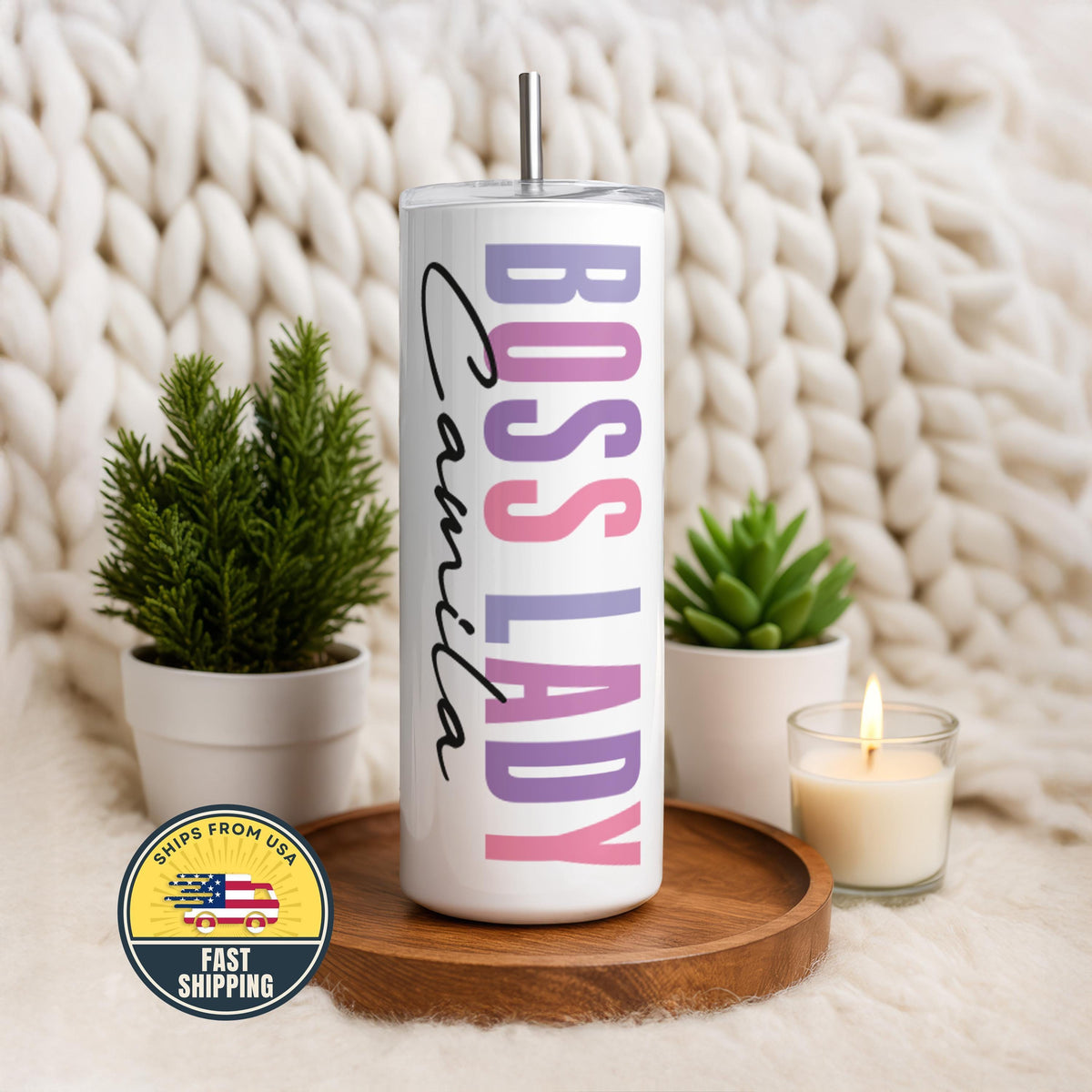 Personalized Boss Lady Tumbler, Boss Lady Travel Cup From Coworker
