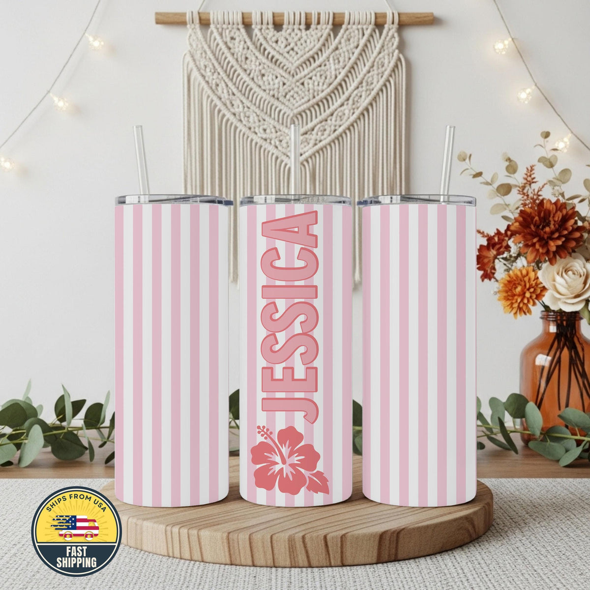 Girls Trip Tumbler, Custom Vacation Tumbler, Tropical Tumbler With Straw