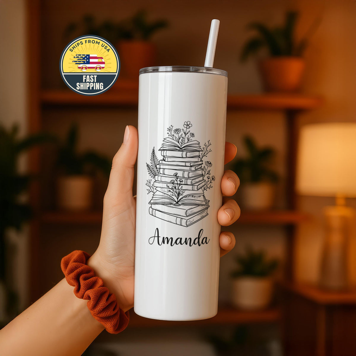 Book Lover Tumbler, Personalized Library Tumbler, Bookshelf Tea Cup, Teacher Appreciation Gift