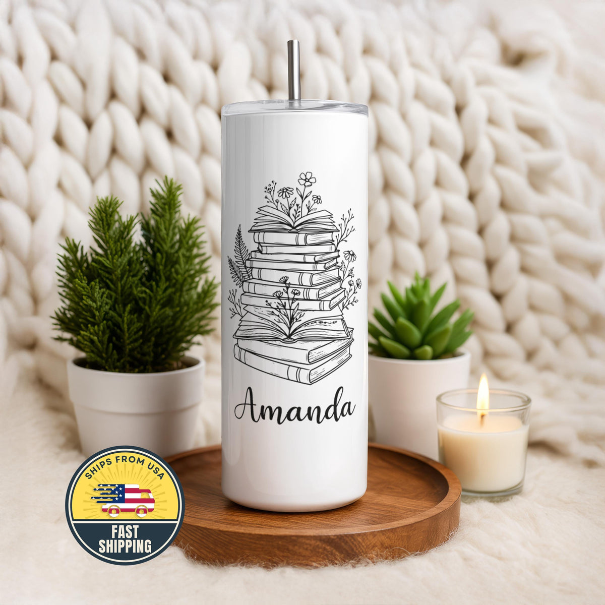 Book Lover Tumbler, Personalized Library Tumbler, Bookshelf Tea Cup, Teacher Appreciation Gift