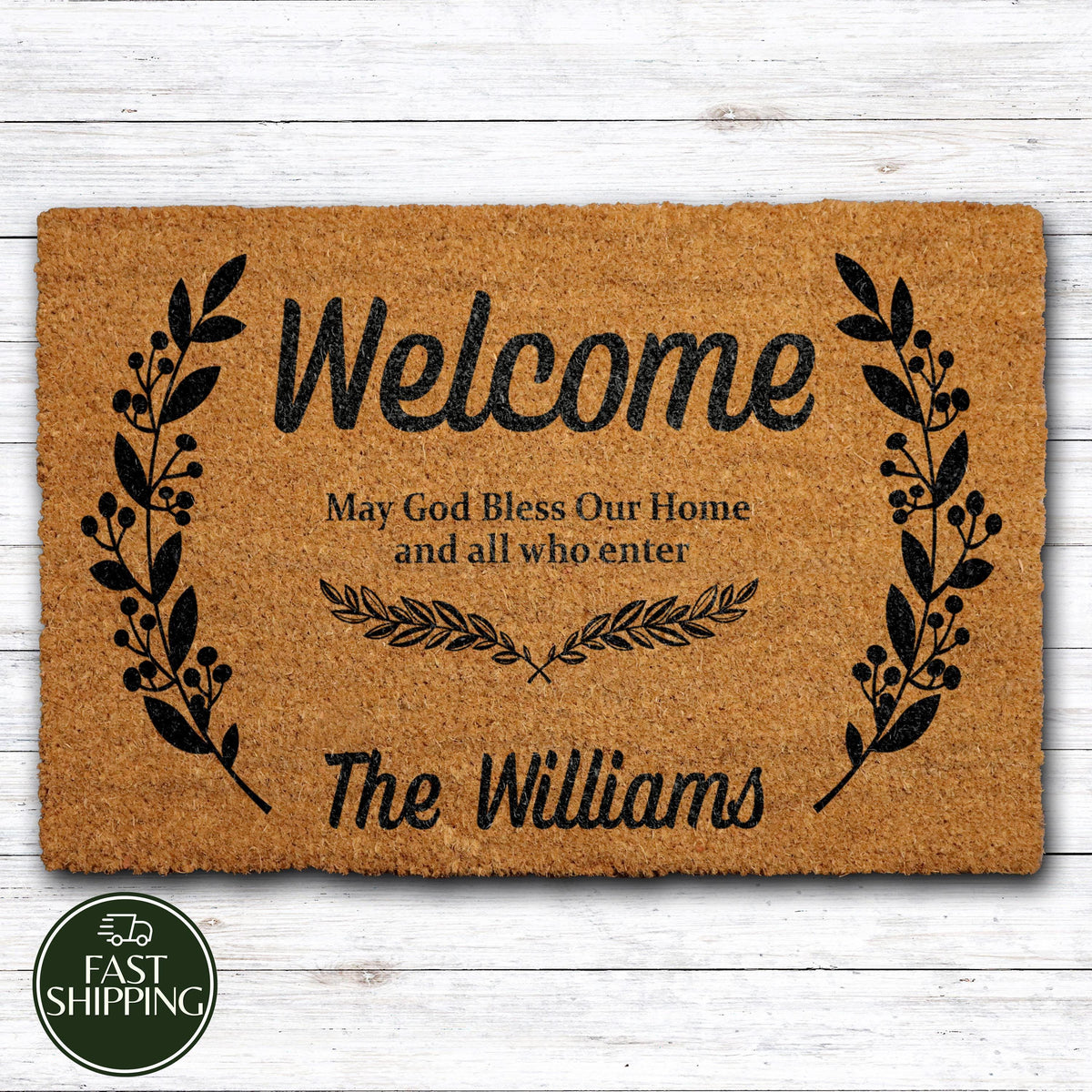 Custom Family Name Religious Doormat, Personalized Christian Welcome Mat