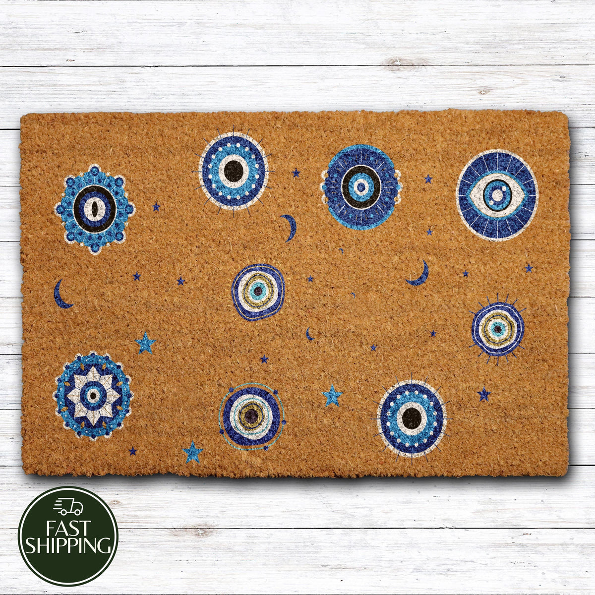 Evil Eye Design Protective Doormat, Spiritual Good Vibes Welcome Mat