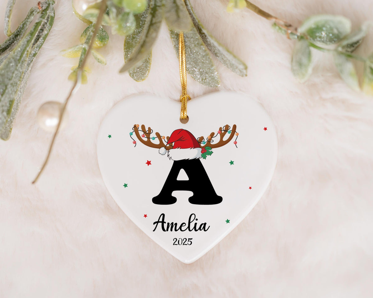 Personalized Santa Hat Initials Design Heart Ornament