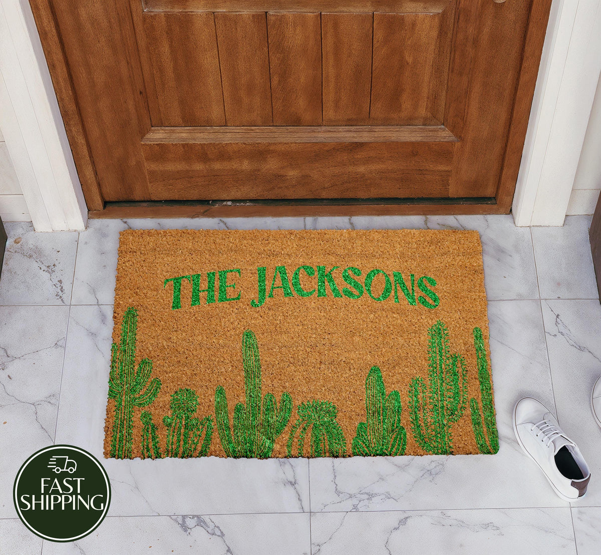 Custom Family Name Cactus Doormat, Personalized Southwest Style Welcome Mat