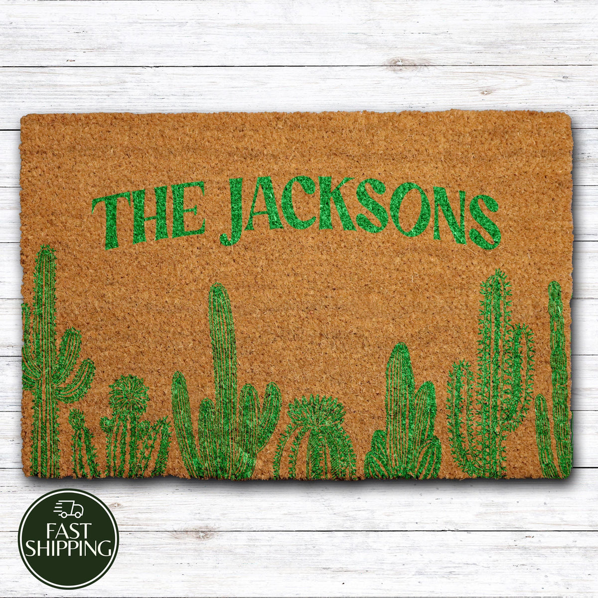Custom Family Name Cactus Doormat, Personalized Southwest Style Welcome Mat