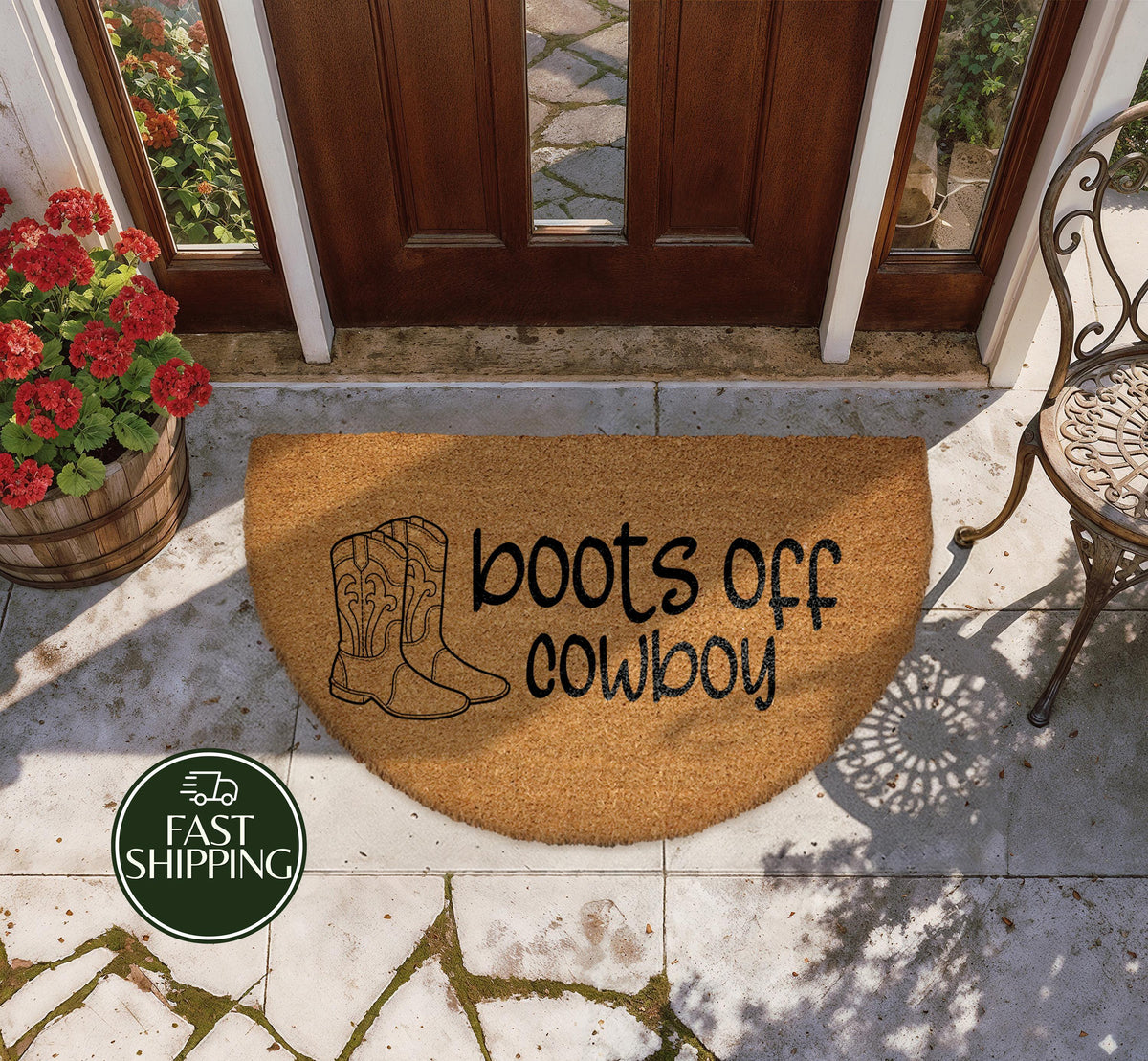 Boots Off Cowboy Doormat, Semi Circle Western Welcome Mat, Southern Cowgirl Housewarming Gift
